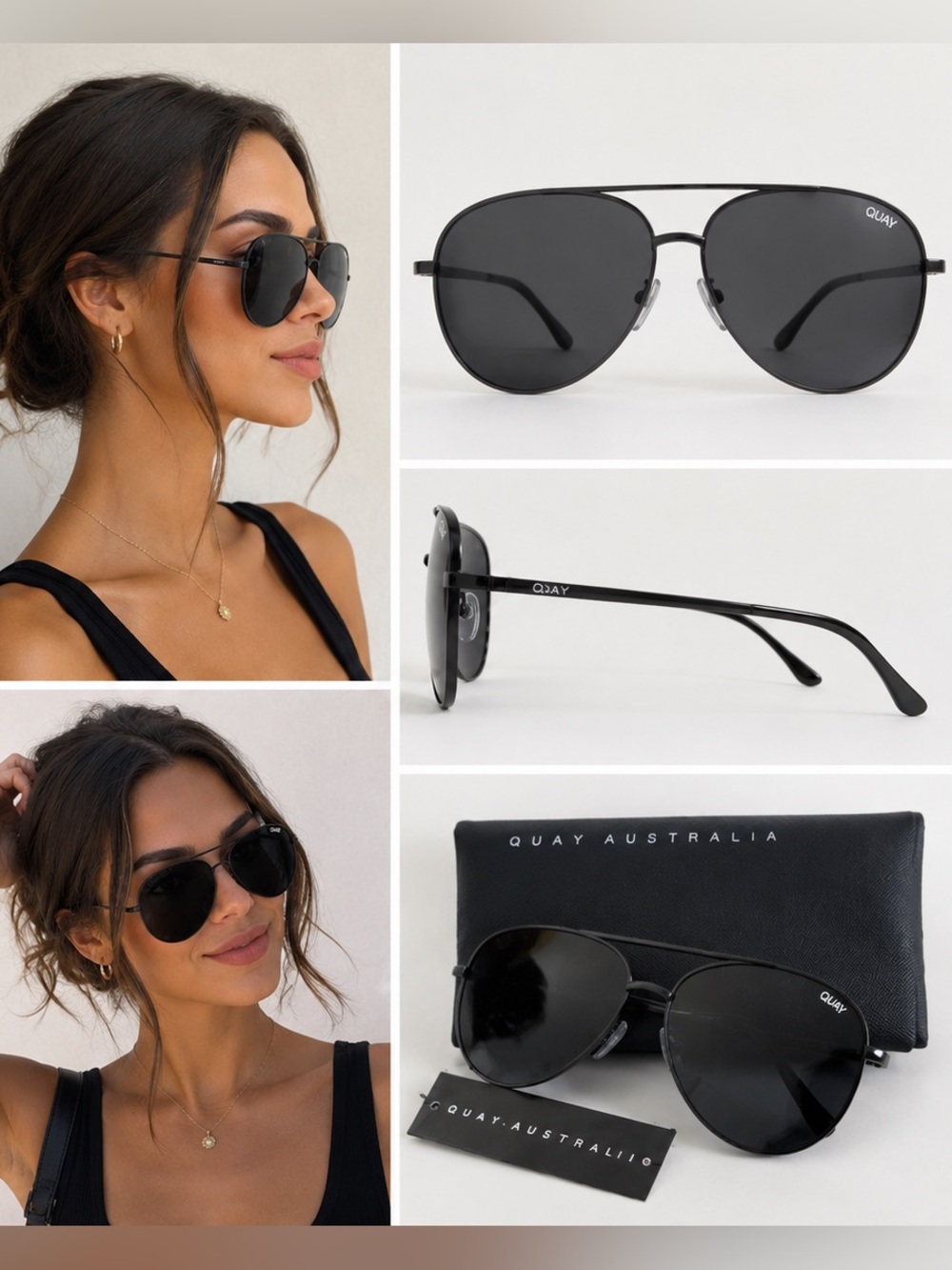 Quay Australia Black Aviator Sunglasses with Dark Lenses - Picture 6 of 6